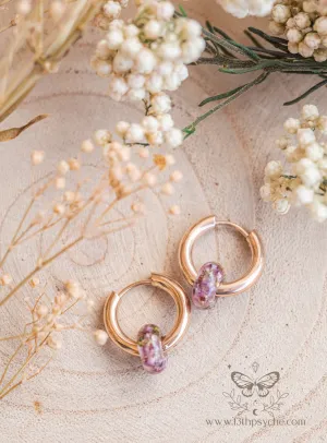 Chunky donut hoops with dried heather flower resin beads