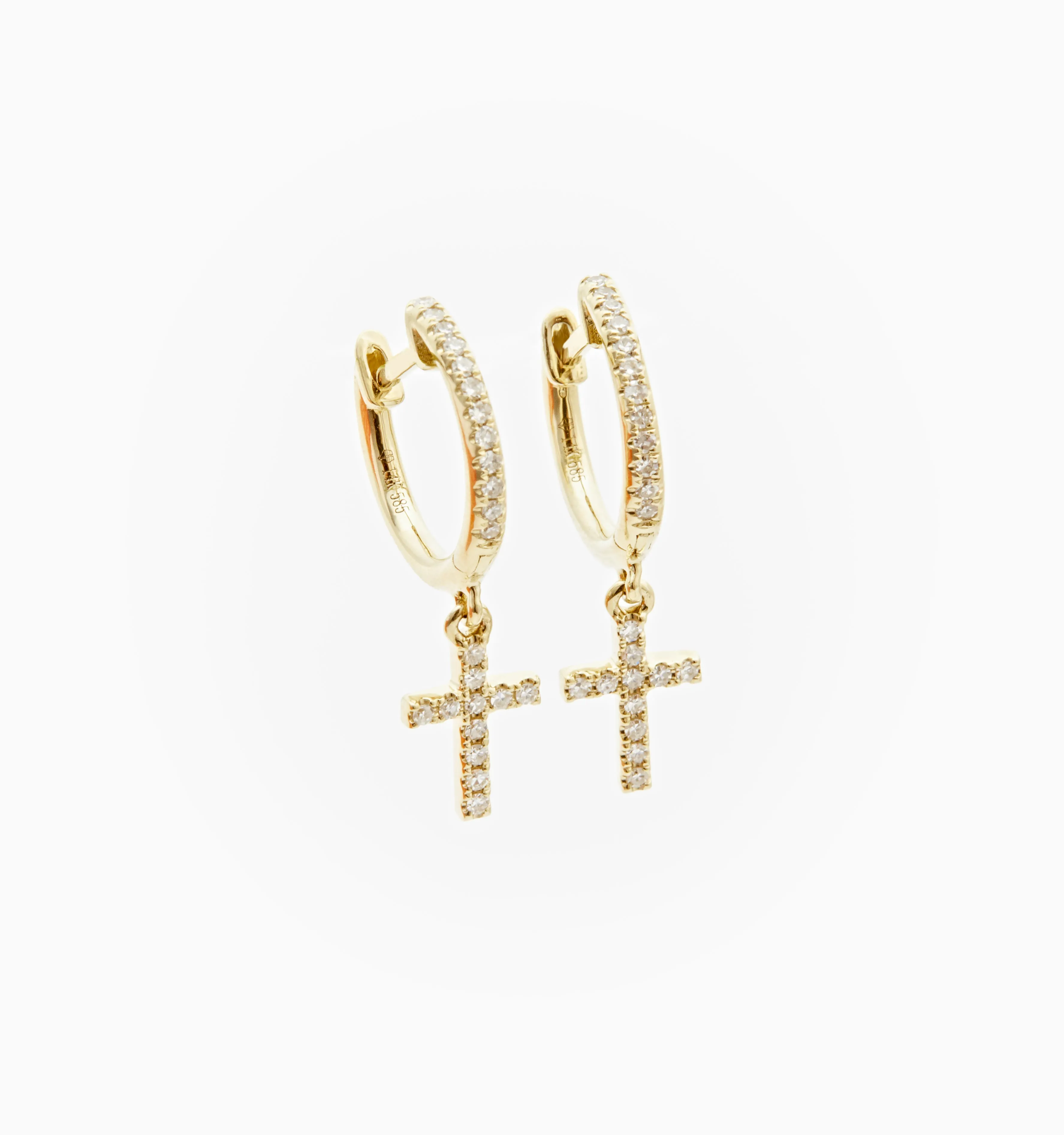 Cross Diamond Huggie Hoop Earrings