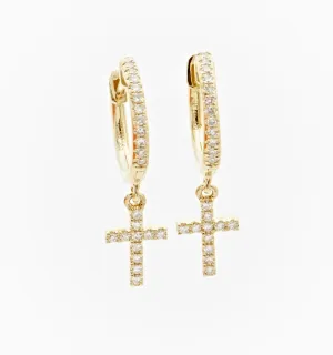 Cross Diamond Huggie Hoop Earrings