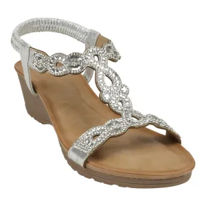 Damaris Silver Embellished Slingback Wedge Sandals