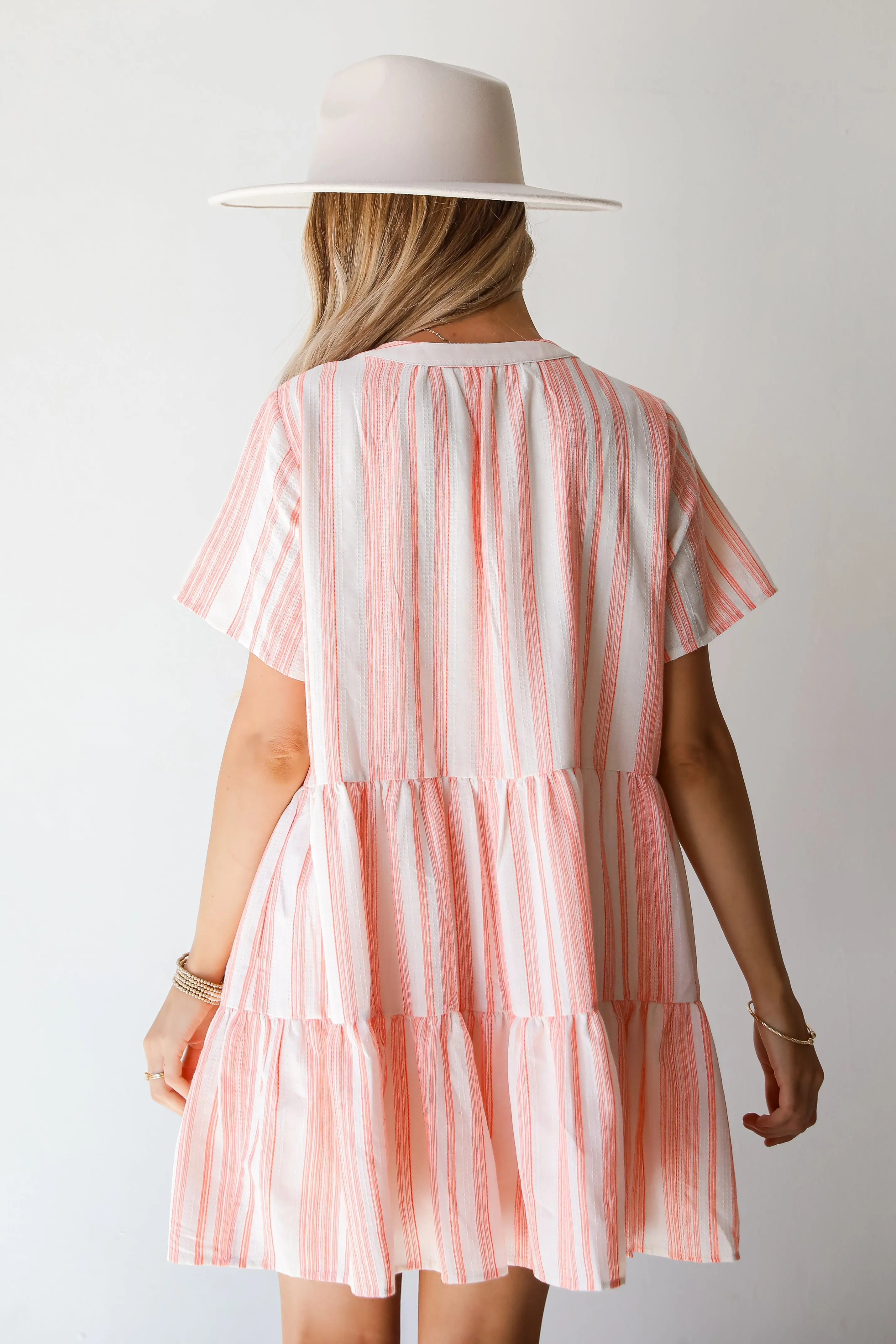 FINAL SALE - Sweet Tendencies Orange Striped Tiered Mini Dress