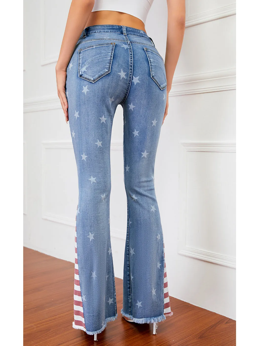 Floral Daisy Embroidered Mid Rise Bell Bottom Flare Frayed Hem Jeans