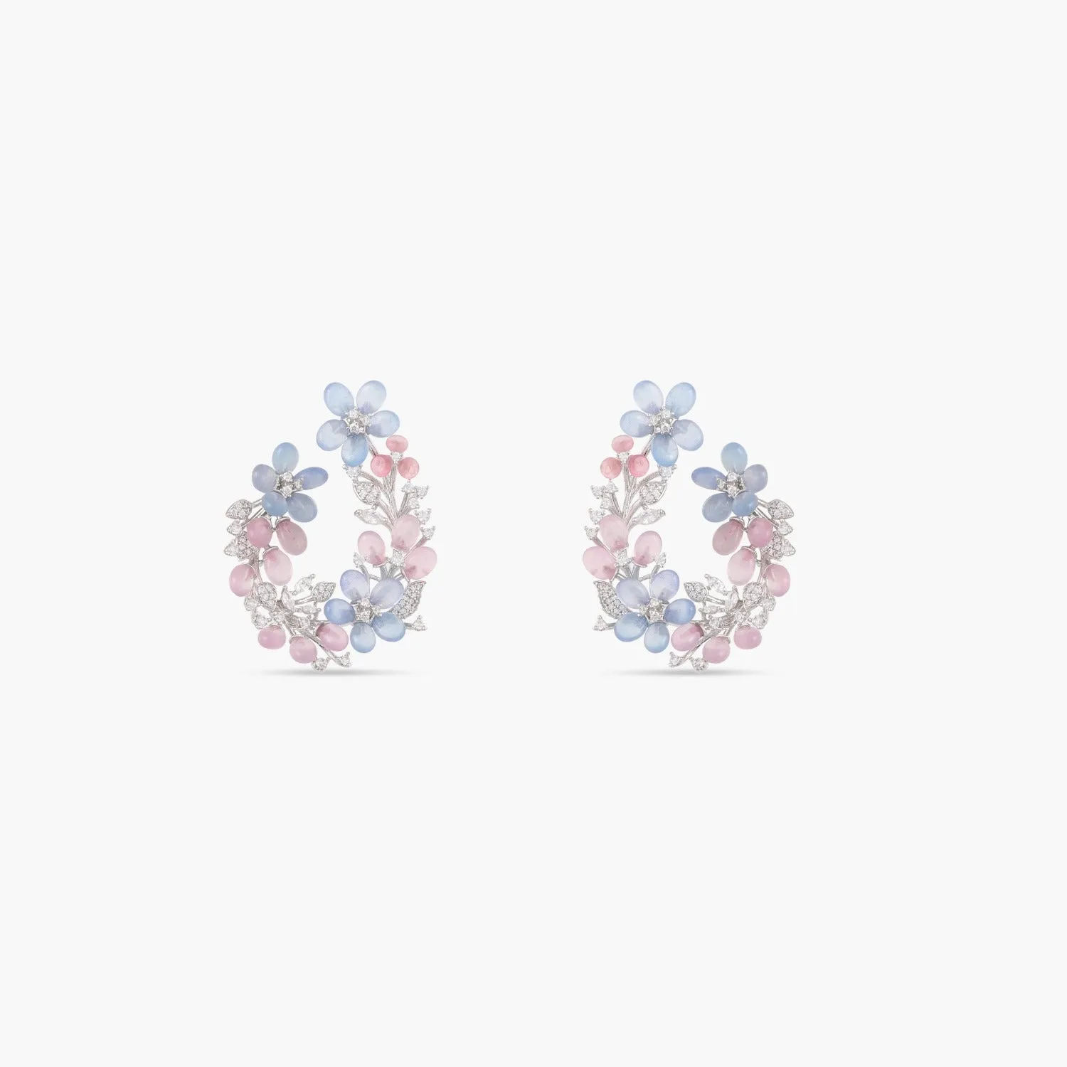 Floral Wreath CZ Front-Back Hoop Earrings