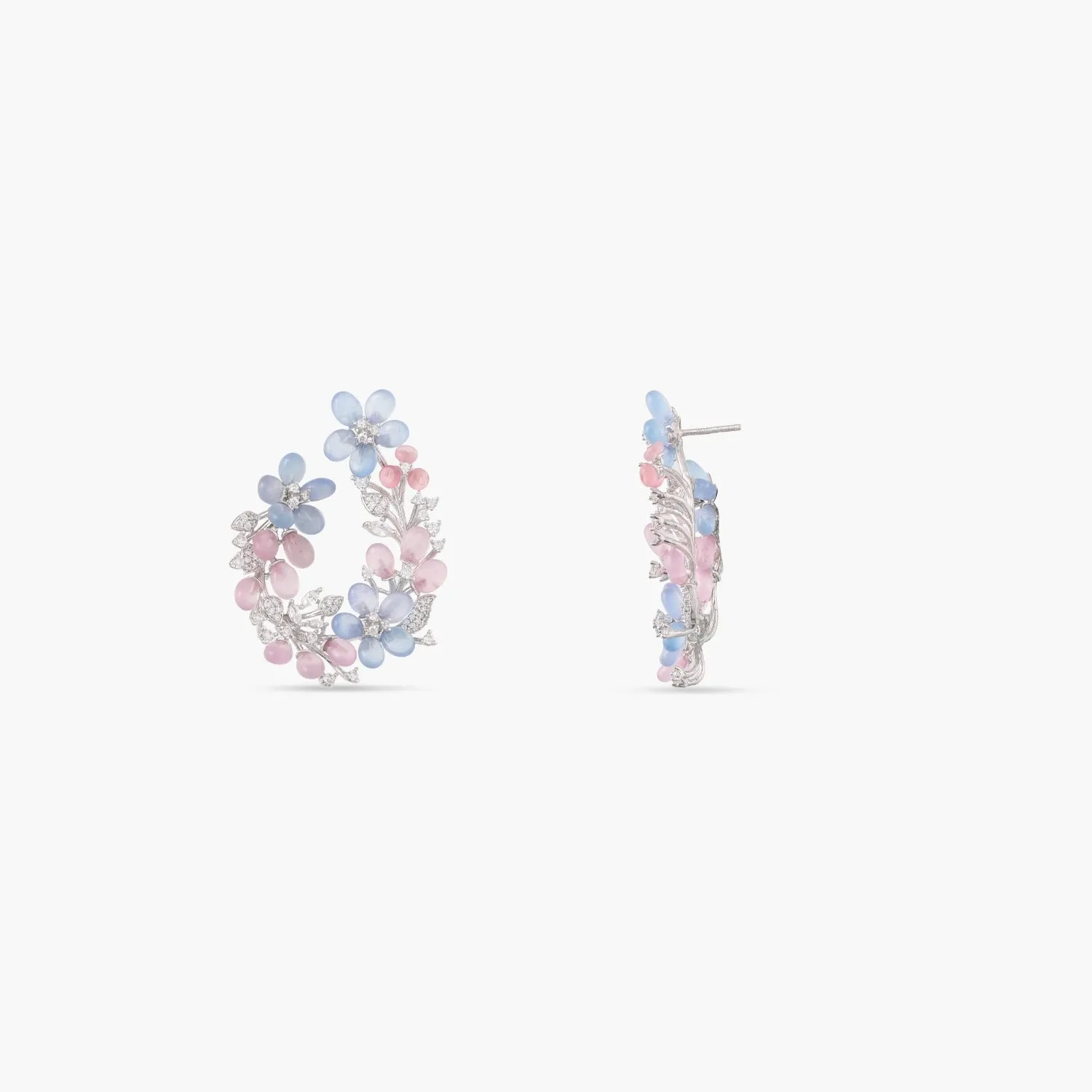 Floral Wreath CZ Front-Back Hoop Earrings