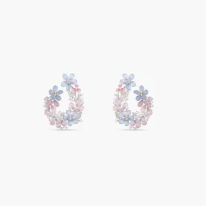 Floral Wreath CZ Front-Back Hoop Earrings