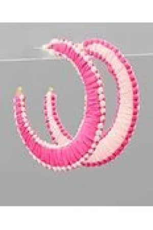 Fuchsia/White Raffia Wrapped Earrings