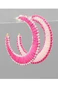 Fuchsia/White Raffia Wrapped Earrings