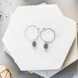 Geometric Silver Pinecone Hoop Earrings