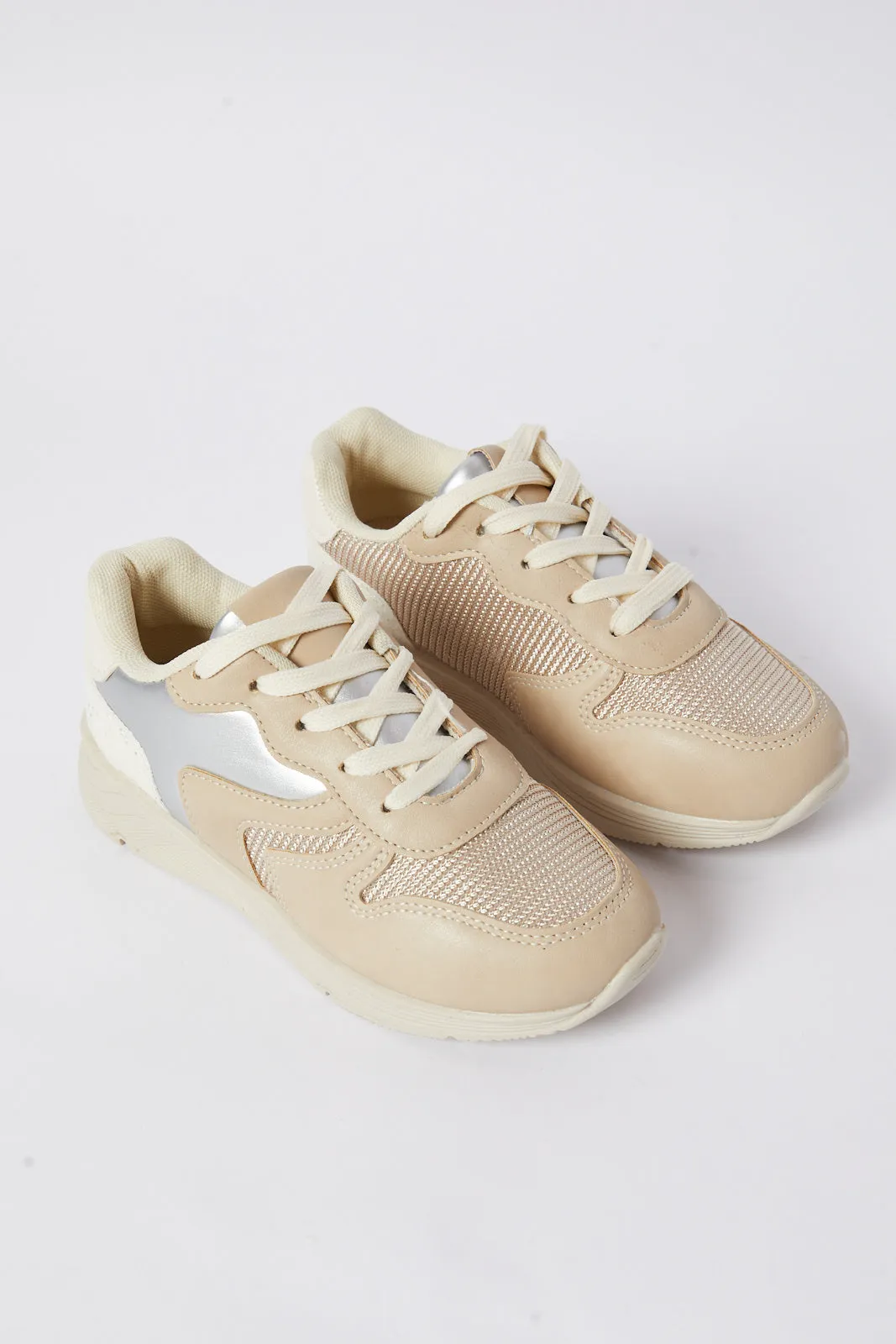 Girl Beige Lace Up Slim Runner