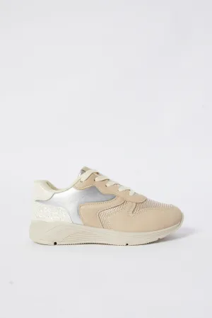 Girl Beige Lace Up Slim Runner