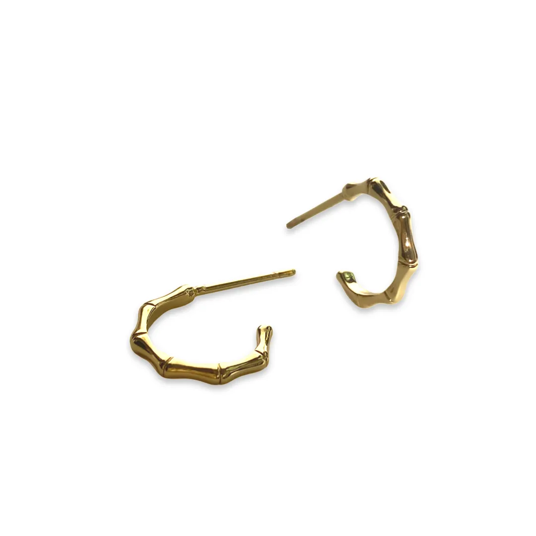 Gold Filled Bamboo Mini Half Hoops