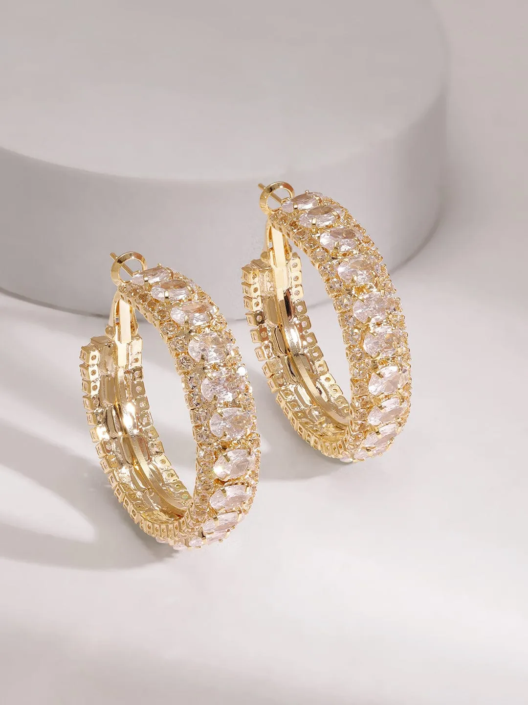 Gold-Plated Cubic Zirconia Studded Circular Hoop Earrings