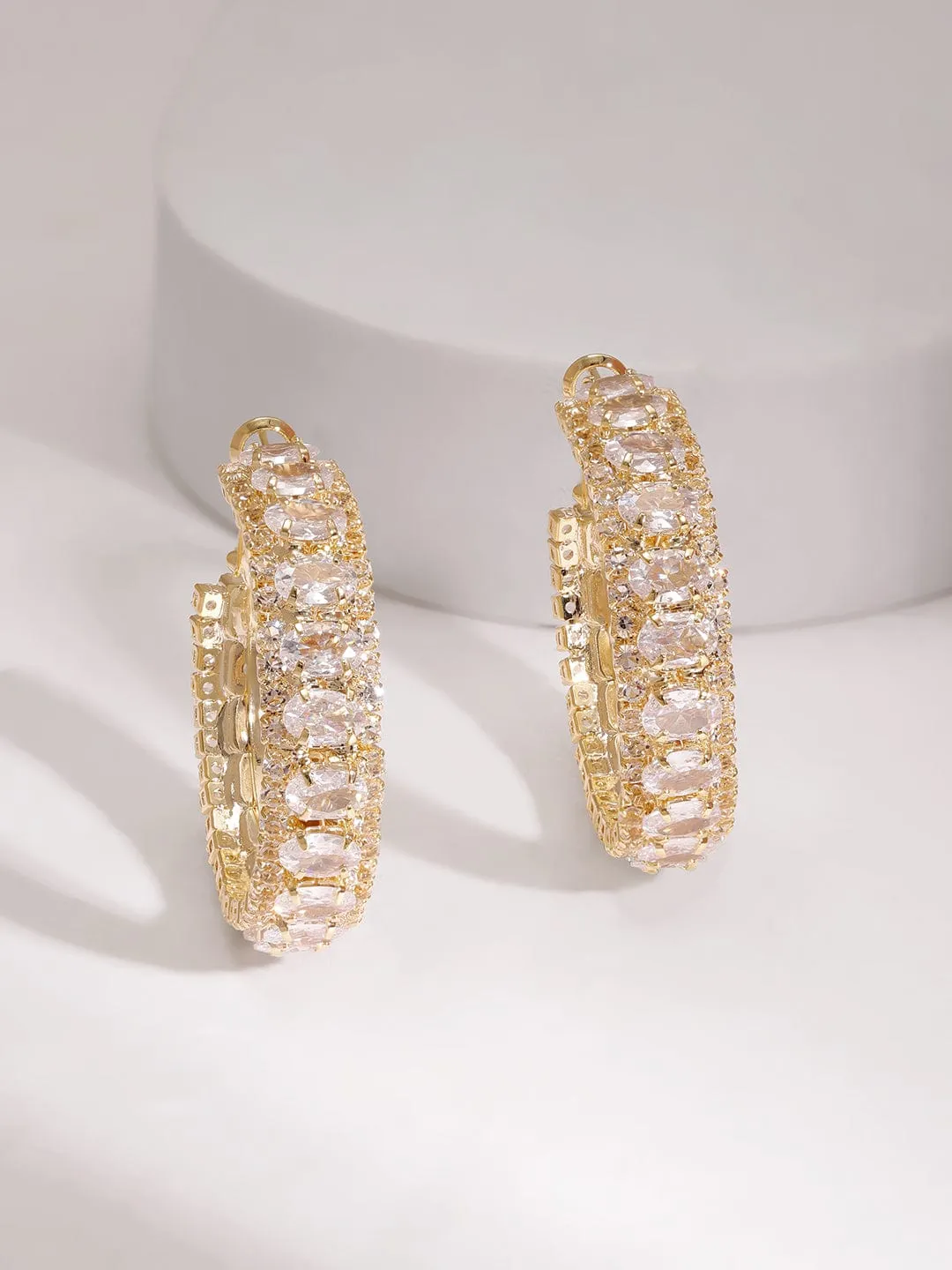 Gold-Plated Cubic Zirconia Studded Circular Hoop Earrings