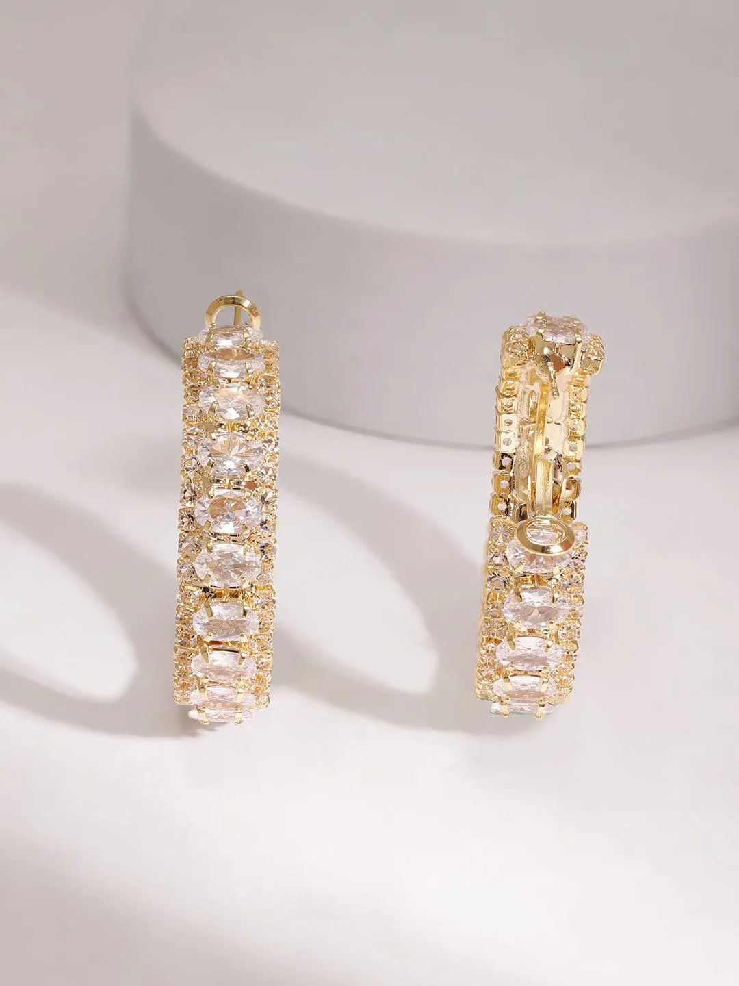 Gold-Plated Cubic Zirconia Studded Circular Hoop Earrings