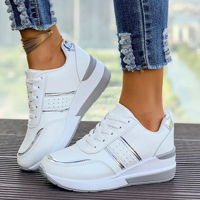 Henrietta - Comfortable White Wedge Sneakers for Women