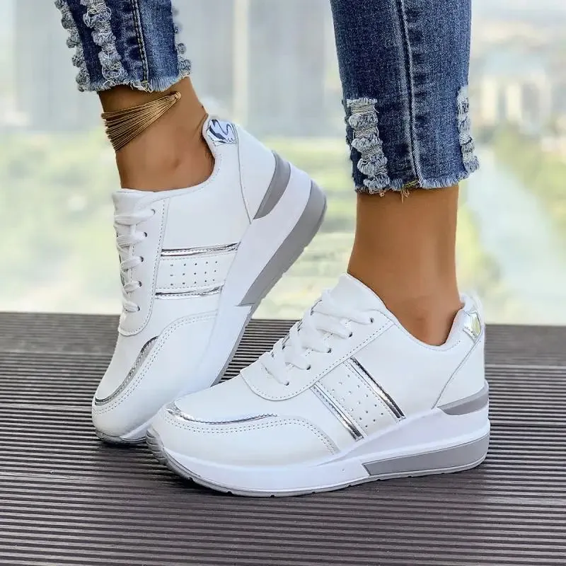 Henrietta - Comfortable White Wedge Sneakers for Women