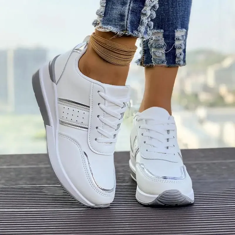 Henrietta - Comfortable White Wedge Sneakers for Women