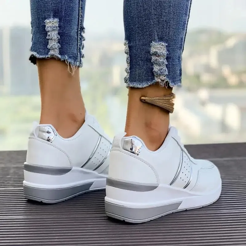 Henrietta - Comfortable White Wedge Sneakers for Women