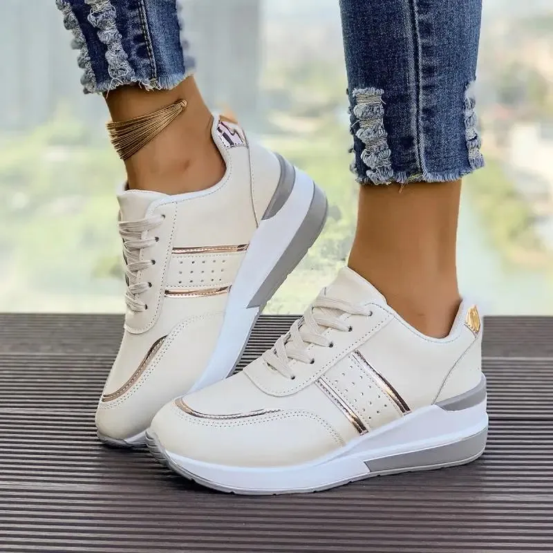 Henrietta - Comfortable White Wedge Sneakers for Women