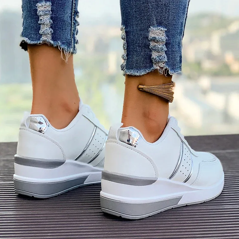 Henrietta - Comfortable White Wedge Sneakers for Women