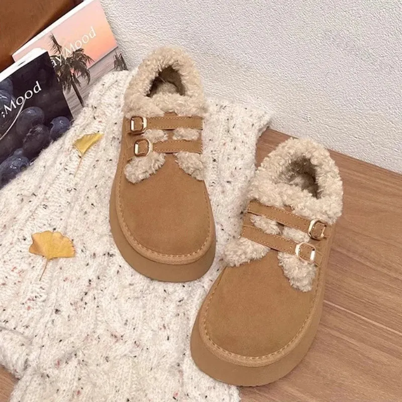 Hnzxzm Winter Women's Keep Warm Platform Cotton Shoes Fashion Buckle Low Top Sneakers for Women Outdoor Casual Plus Velvet Snow Boots