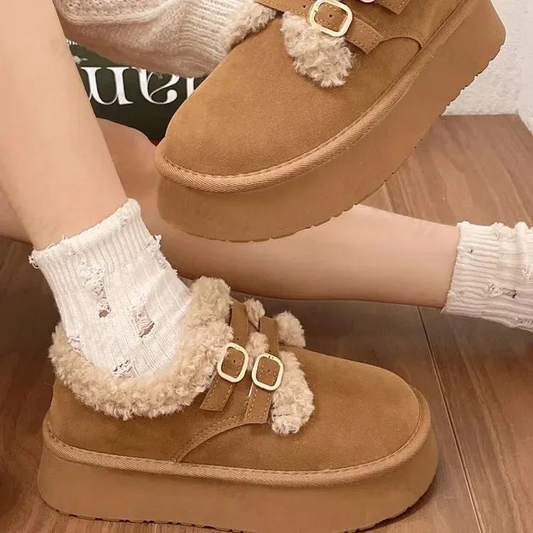 Hnzxzm Winter Women's Keep Warm Platform Cotton Shoes Fashion Buckle Low Top Sneakers for Women Outdoor Casual Plus Velvet Snow Boots