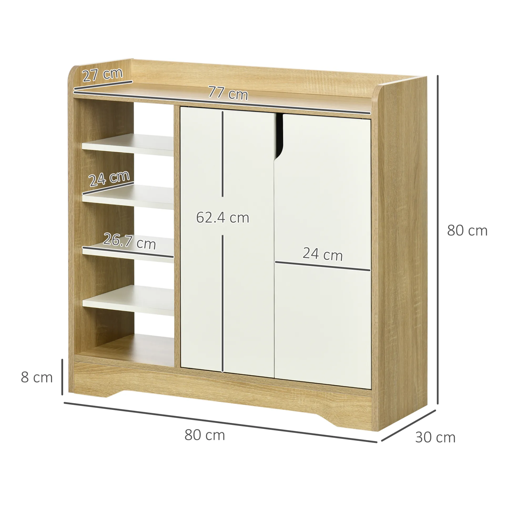 HOMCOM Modern Shoe Cabinet with 4-Tier Double Door Cupboard & 5-Tier Open Shelves - 13 Pair Shoe Storage Organizer in Natural and White