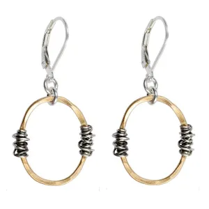 J & I Hammered Oval Wire Wrap Hoop Earrings