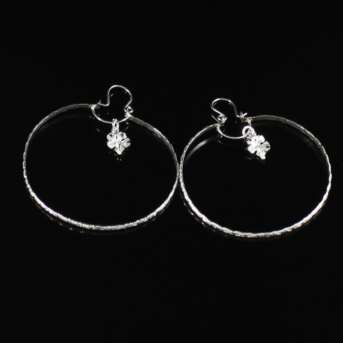 Large Hoop Earring with Small Hibiscus Charm