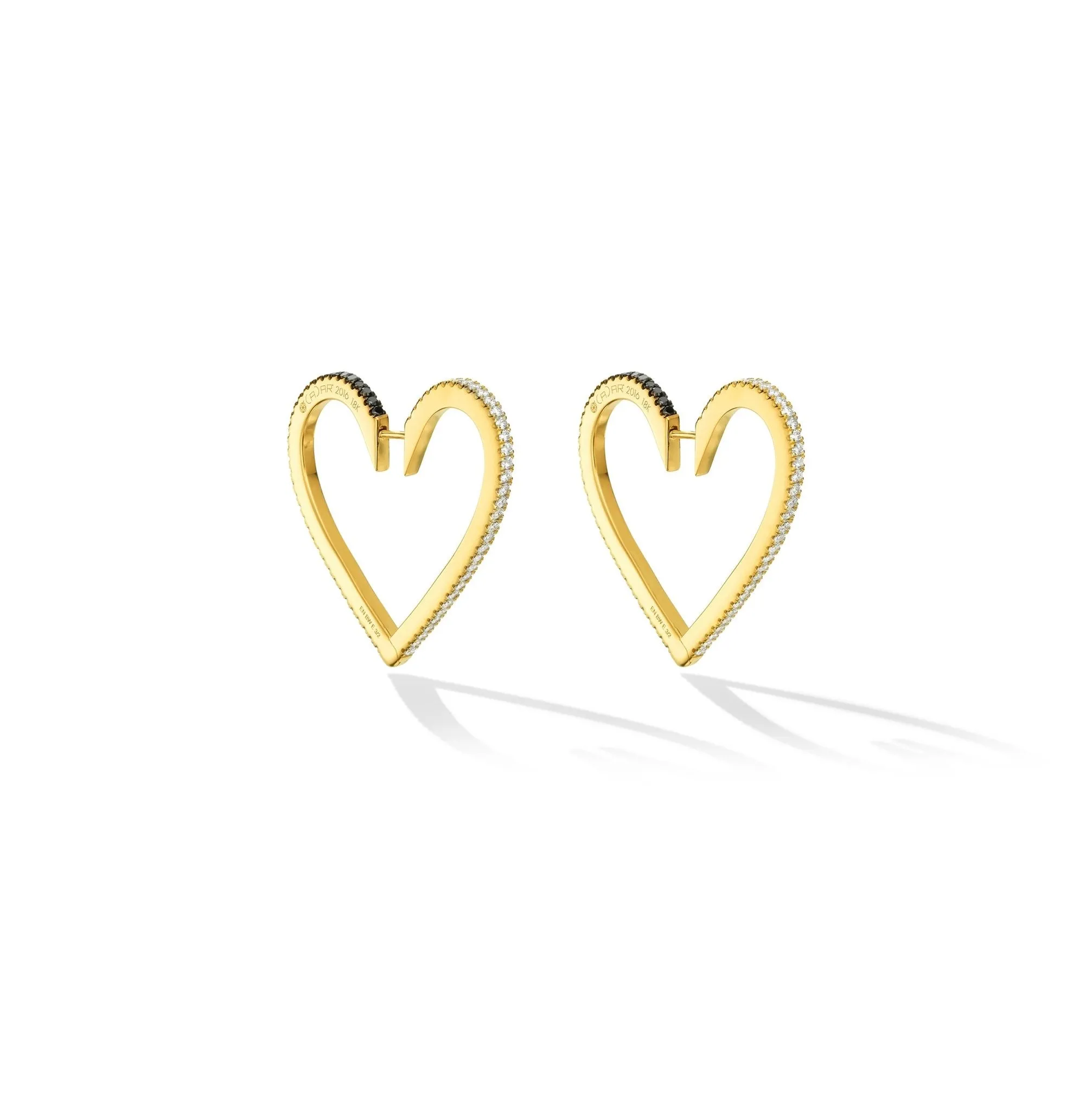 Large Yellow Gold Endless Hoop Earrings with Black and White Diamonds