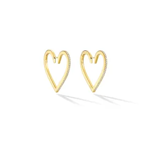 Large Yellow Gold Endless Hoop Earrings with White Diamonds