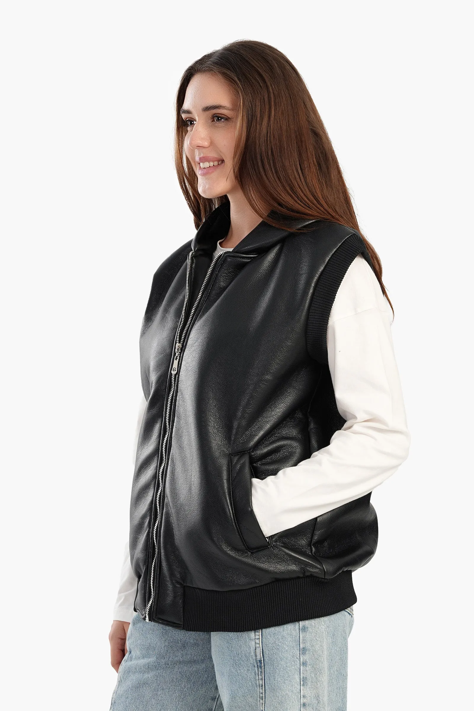 Leather Vest with Full Zipper