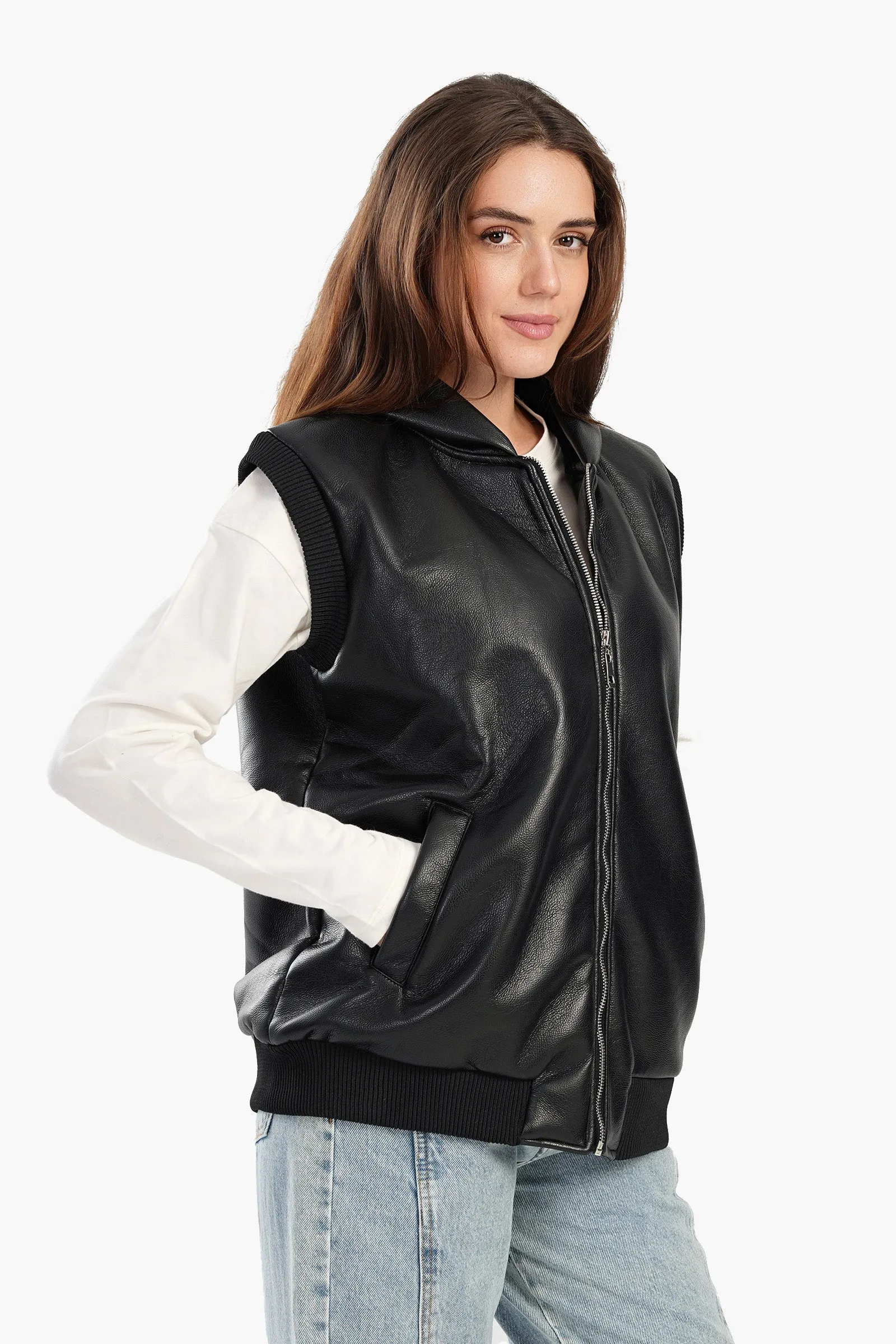 Leather Vest with Full Zipper