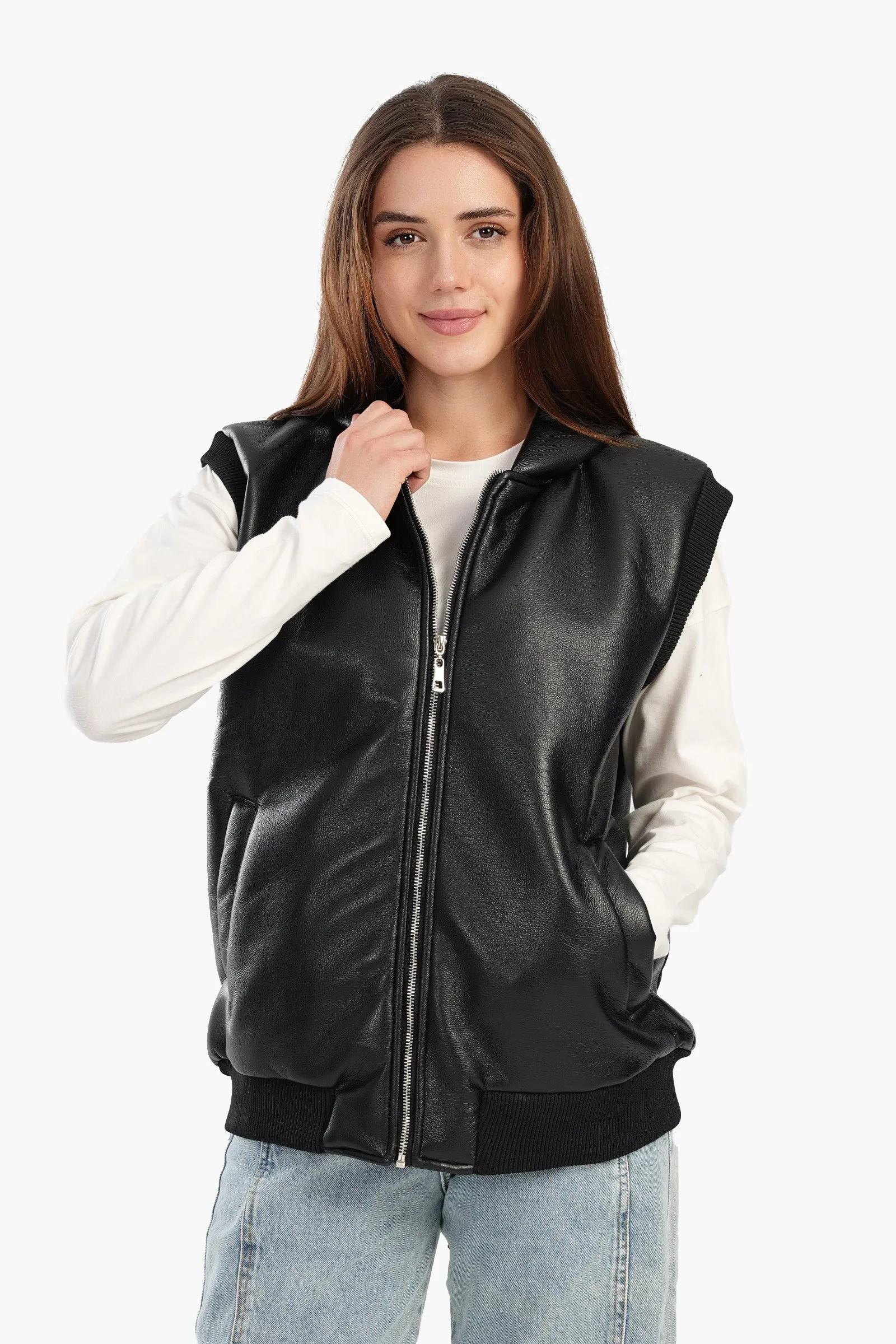 Leather Vest with Full Zipper