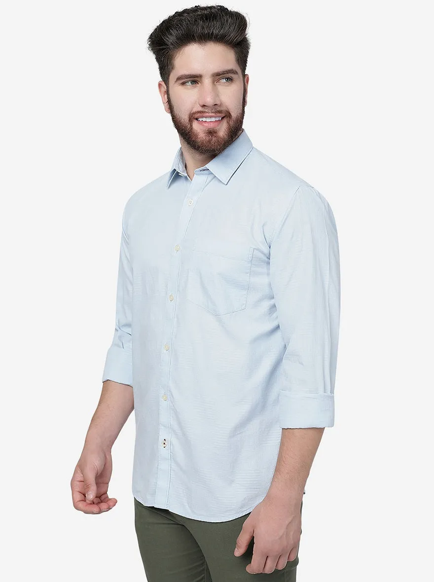 Light Blue Checked Smart Fit Semi Casual Shirt | Greenfibre