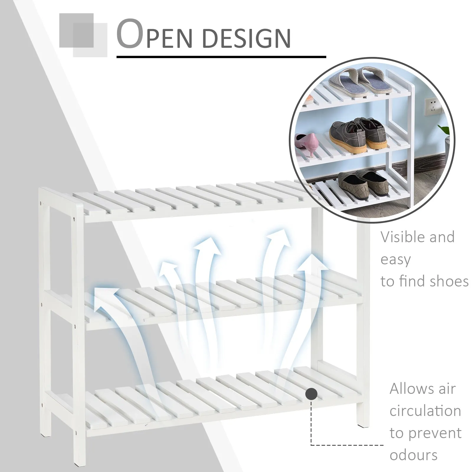 Medium-density fibreboard 3-Tier Slatted Shoe Rack White