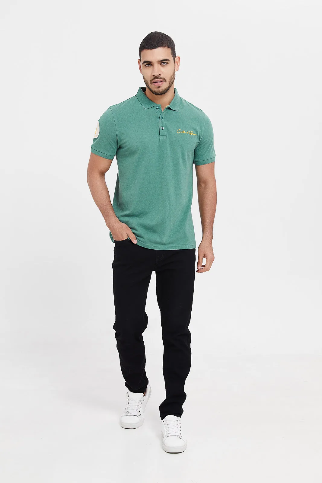 Men Green Varsity Sports Polo Shirt