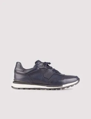 Men Navy Genuine Leather Lace Up Sneakers