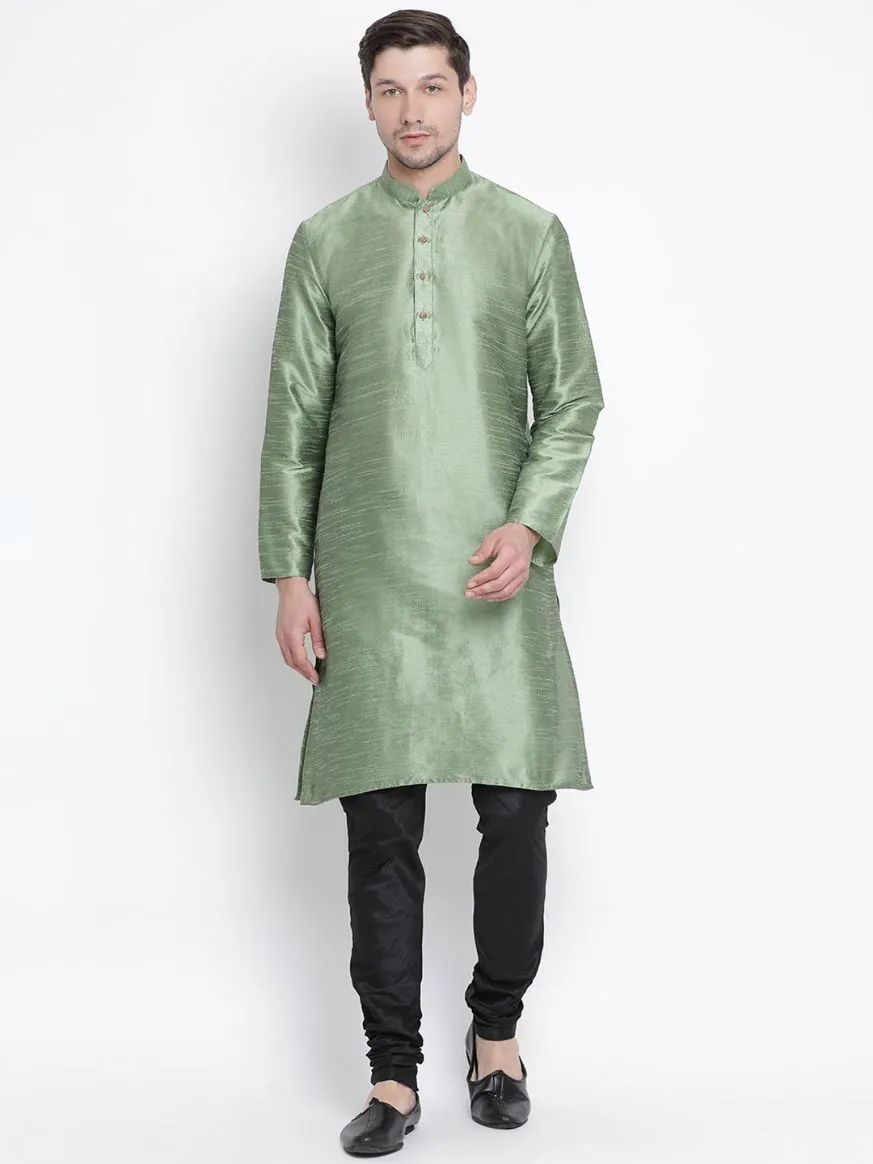 Men's Light Green Cotton Silk Kurta Set