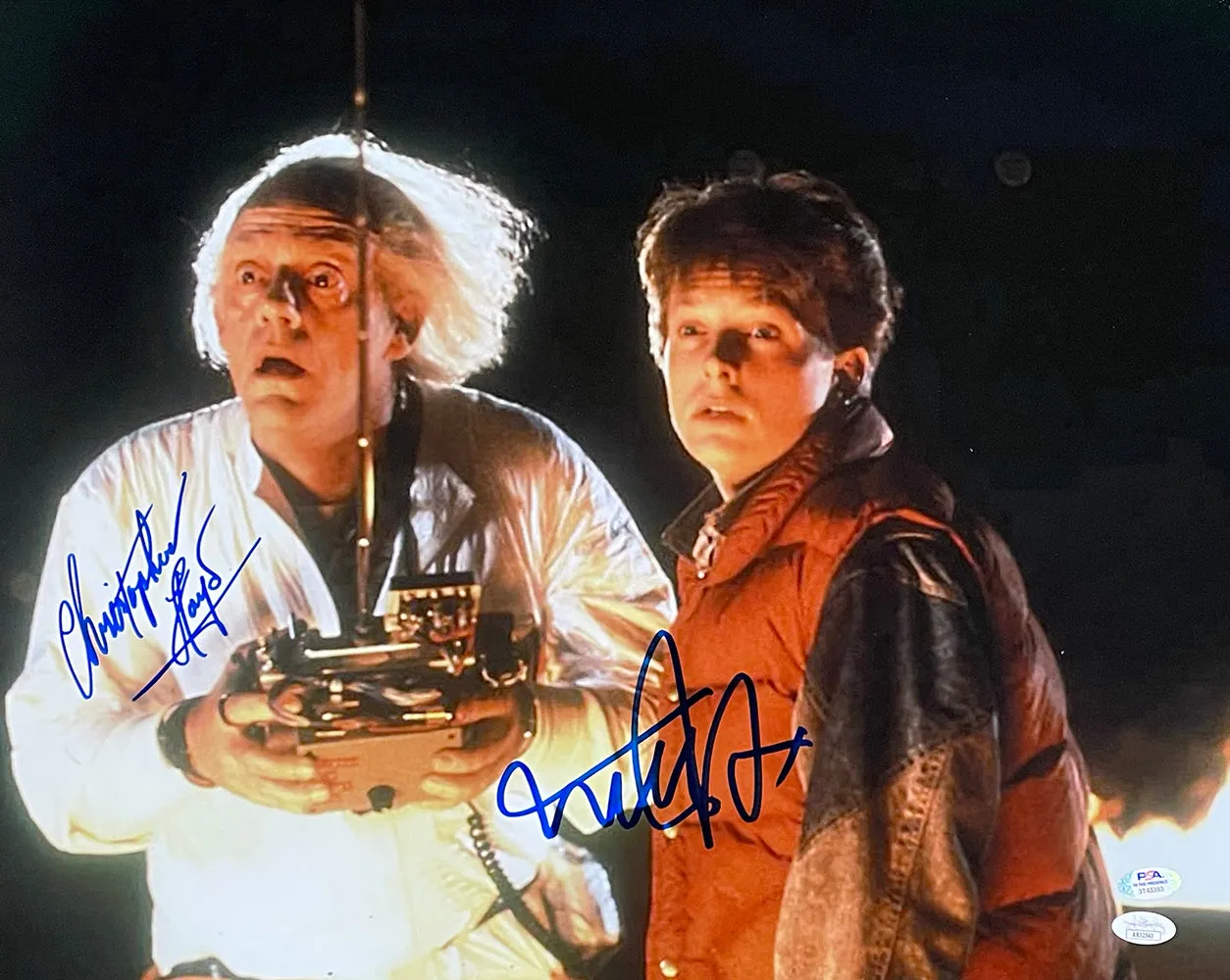 Michael J. Fox Chris Lloyd Signed 16x20 Back to the Future Remote Photo JSA PSA