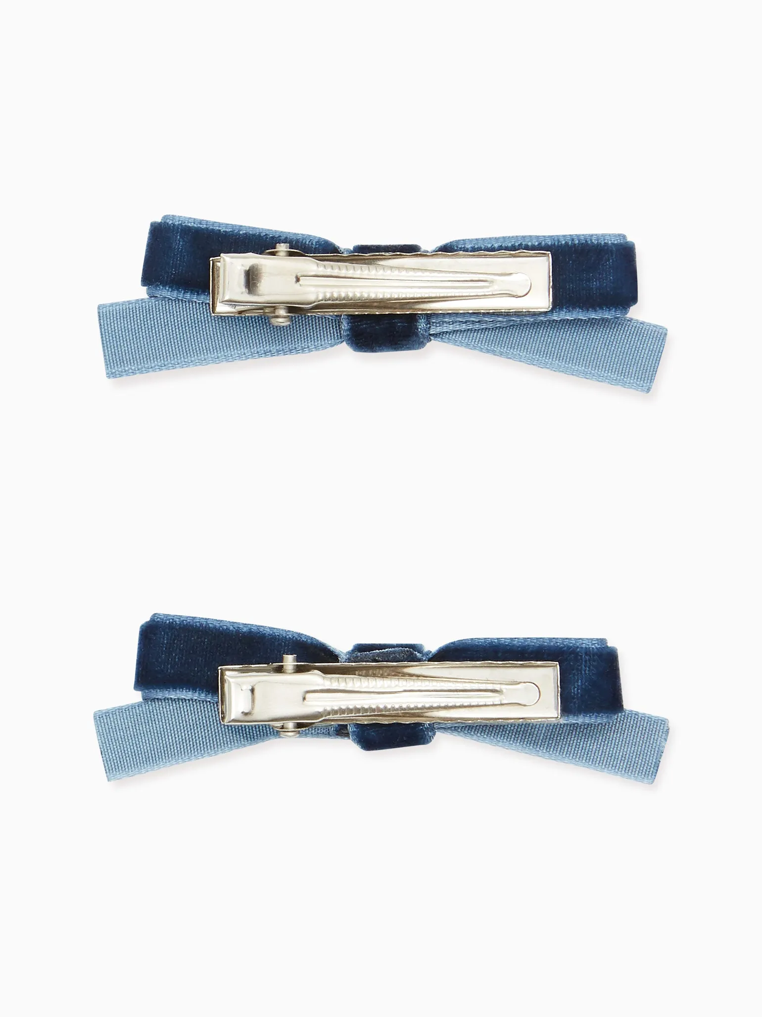 Navy Small Bow Velvet Girl Clips Set 2