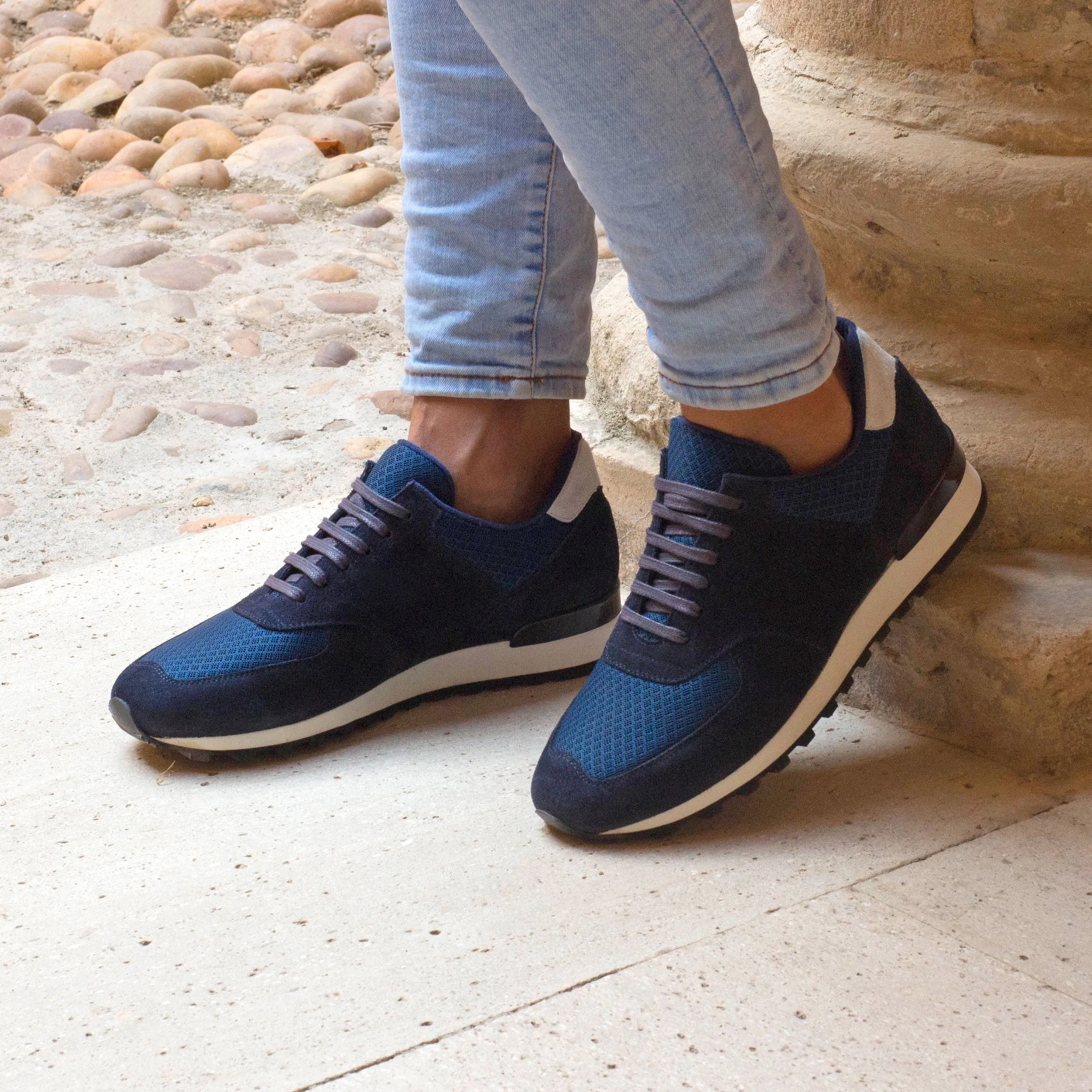 Navy Suede & Mesh Jogger Sneakers