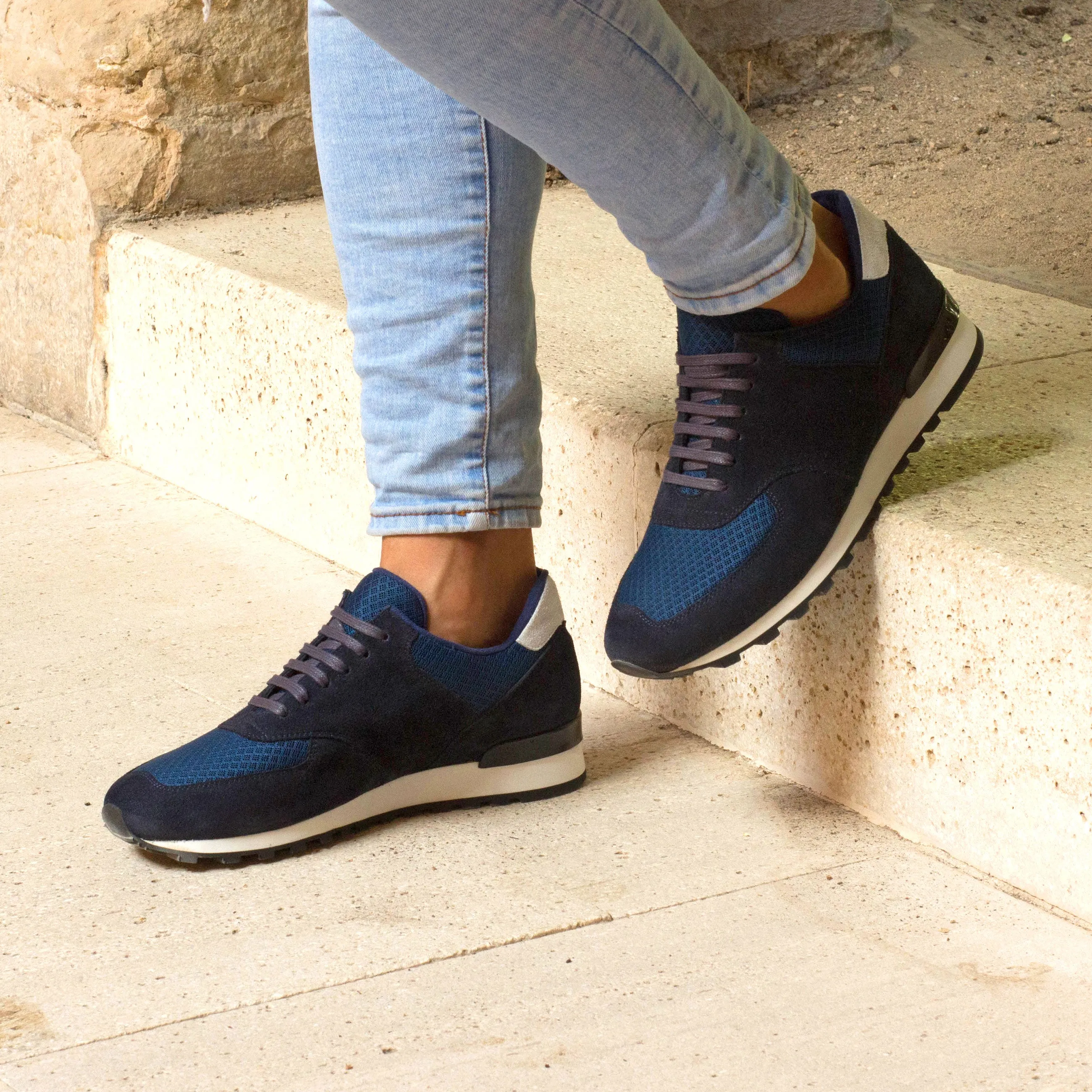 Navy Suede & Mesh Jogger Sneakers