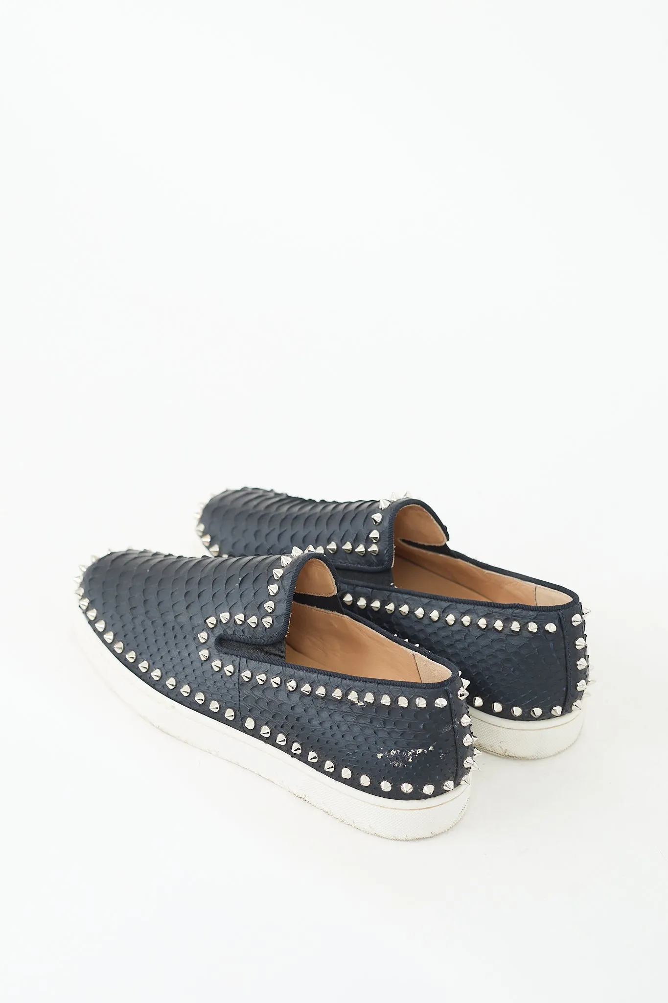 Navy Textured Leather Pik Boat Slip On Sneaker