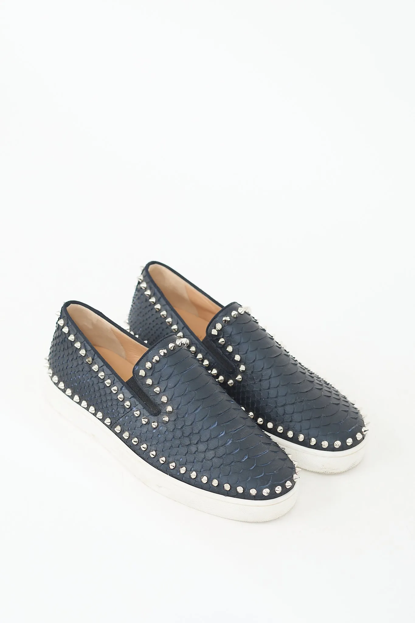 Navy Textured Leather Pik Boat Slip On Sneaker