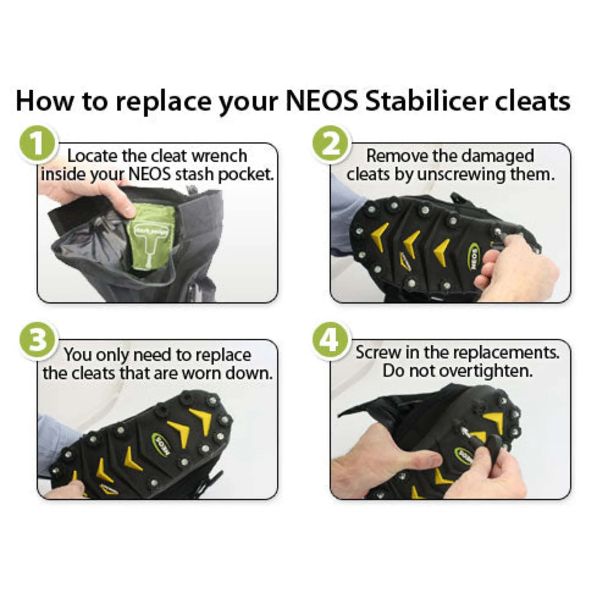 NEOS Glacier Trek SPK Replacement Cleats - 32 Stainless Steel Spikes, Durable, Easy Installation, Fits NEOS STABILicers®, Includes Wrench Tool