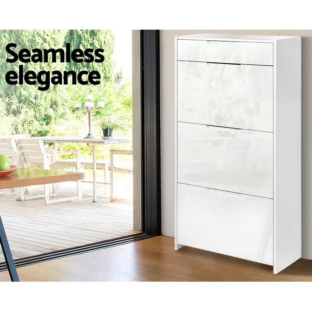 NNEDSZ 24 Pair High Gloss Wooden Shoe Cabinet - White
