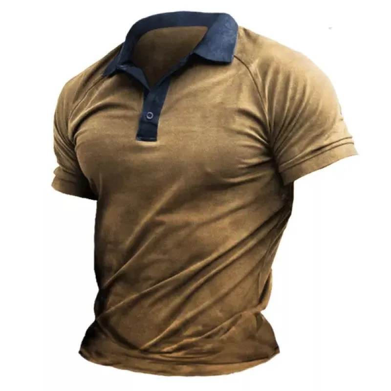 Outdoor Casual Tactical Vintage Print Henley T-Shirt