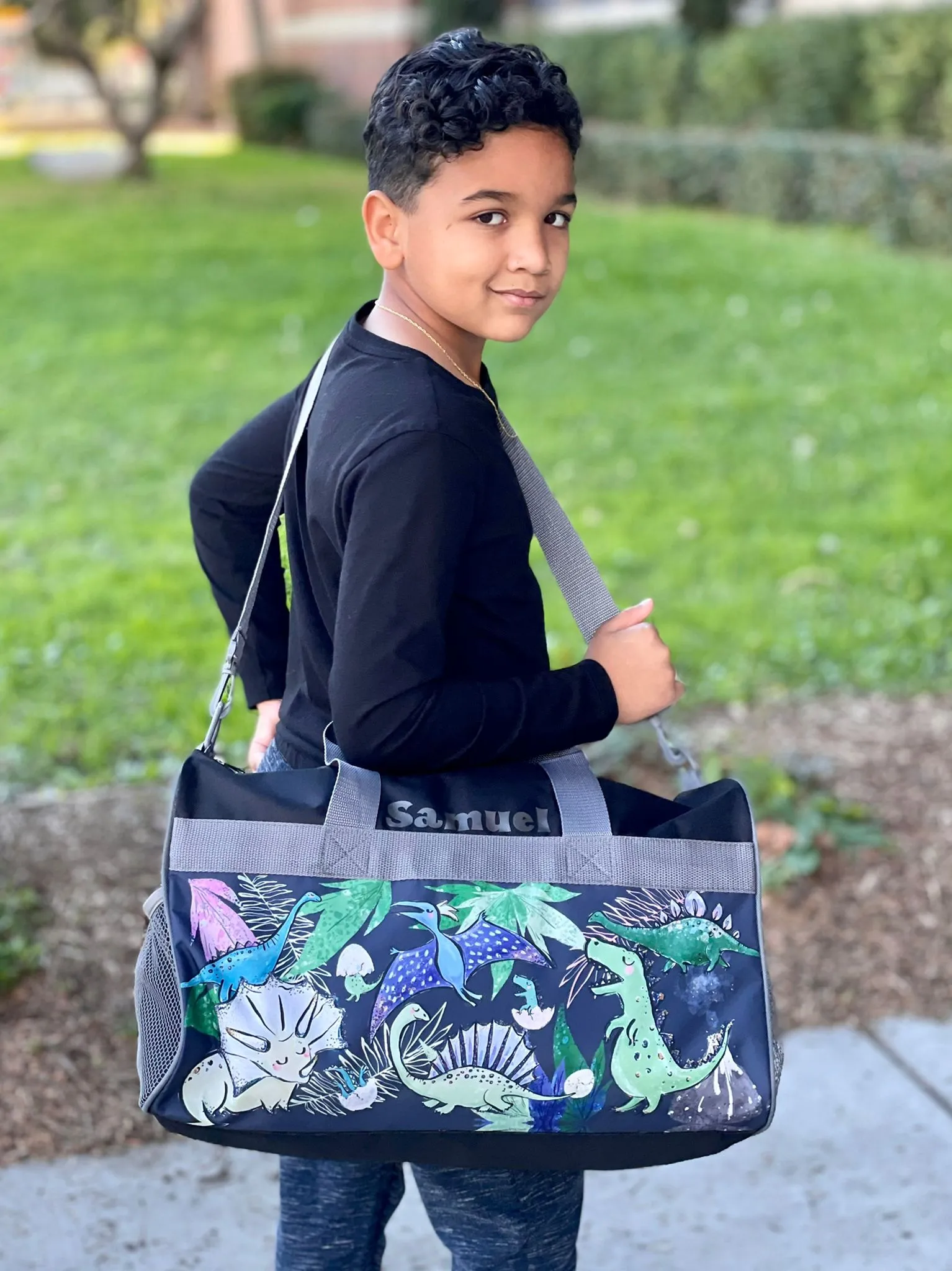 Personalized Kid's Travel Duffel Bag - Dino Pals