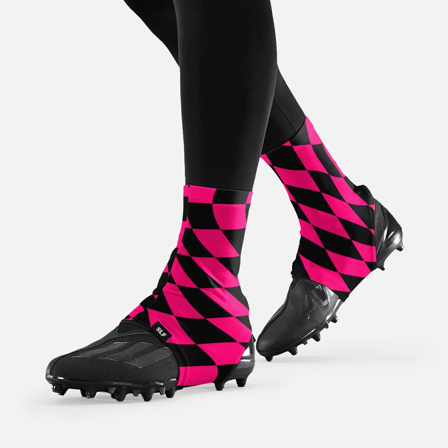 Pink Warped Checkered Spats / Cleat Covers